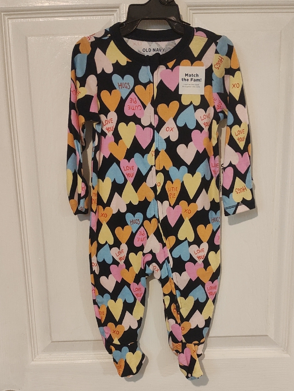 Old Navy Black Footed One-Piece with Multicolor Heart Print